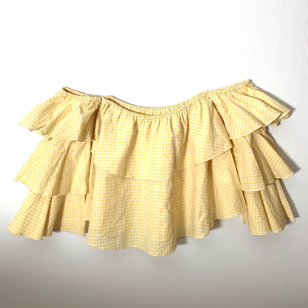 NWT Yellow and White Checker Off The Shoulder Top